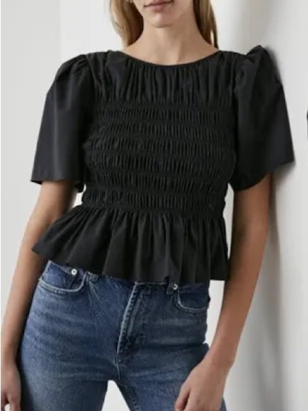 Rails Black Smocked Peplum Blouse